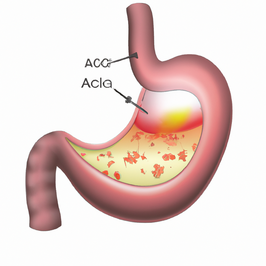 A detailed medical illustration of stomach acid reflux.