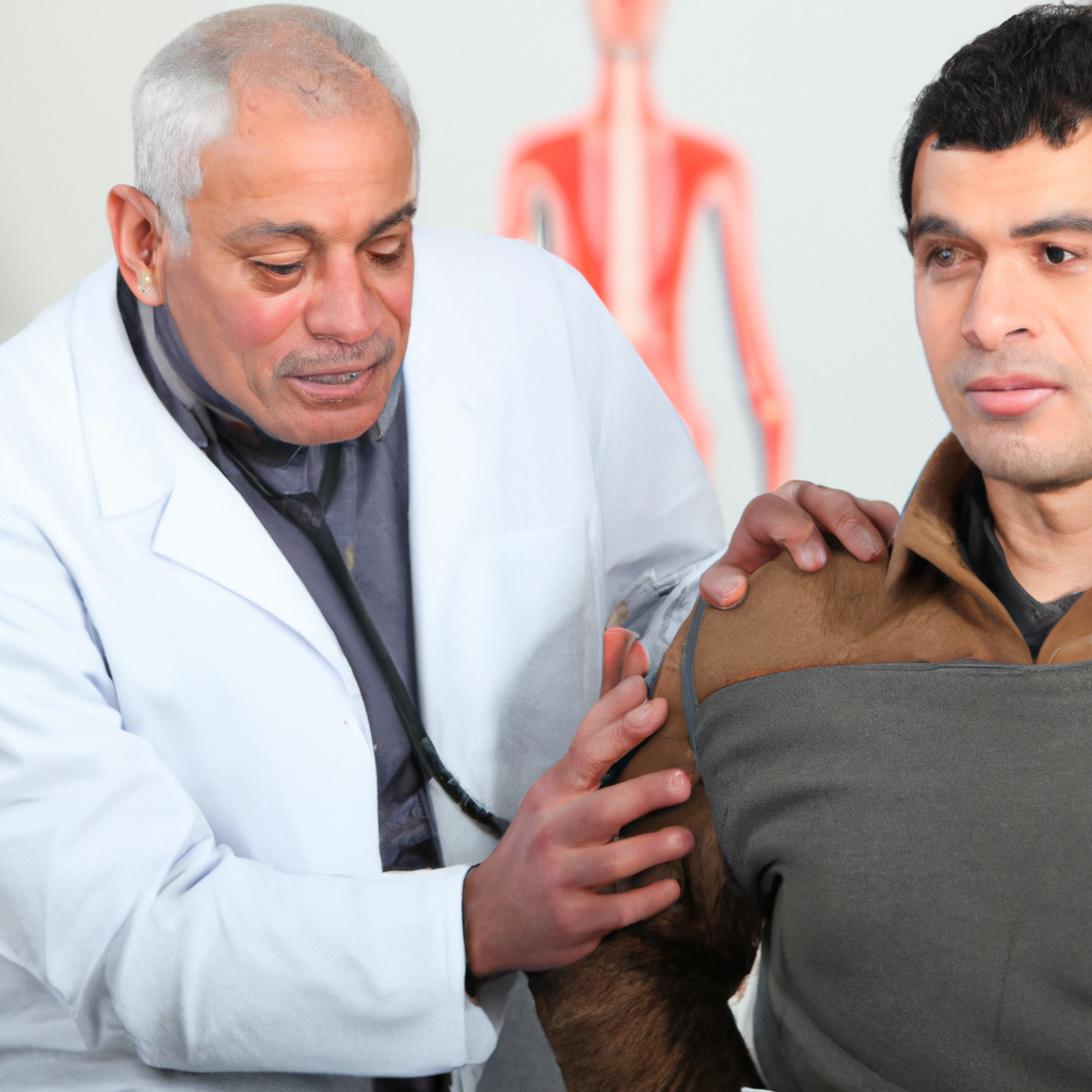 A doctor examining a patient's stomach.