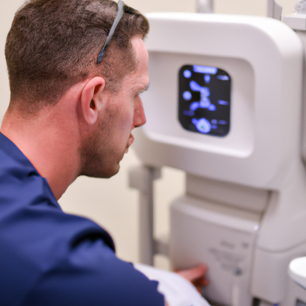 A doctor using advanced equipment for diagnosis.
