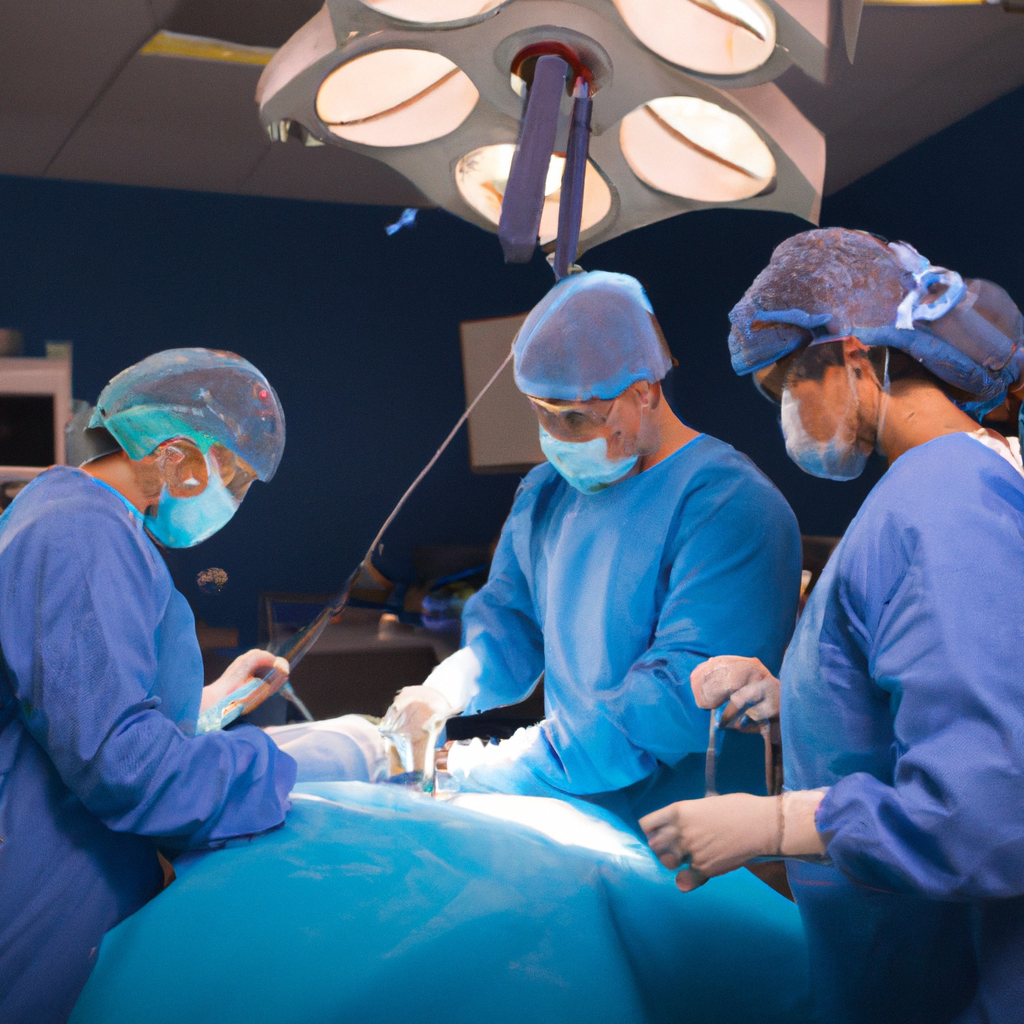 A medical team performing laparoscopic surgery.